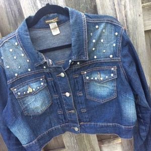 Diamond studded cropped jean jacket